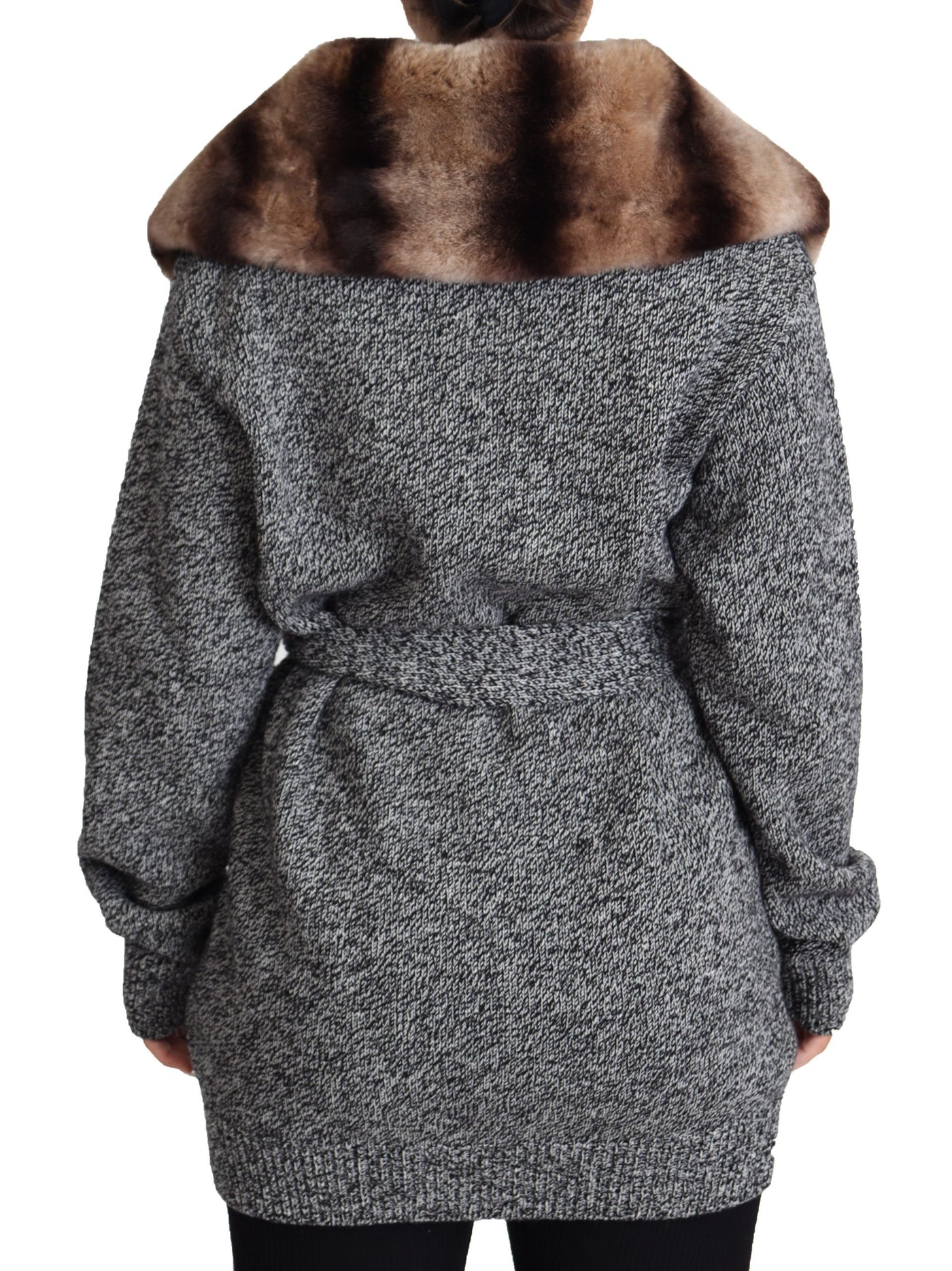 Dolce & Gabbana Graue Strickjacke Pelzmantel Kaschmirjacke