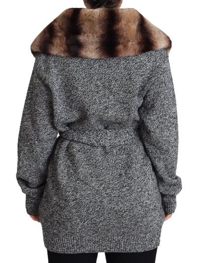 Dolce & Gabbana Graue Strickjacke Pelzmantel Kaschmirjacke