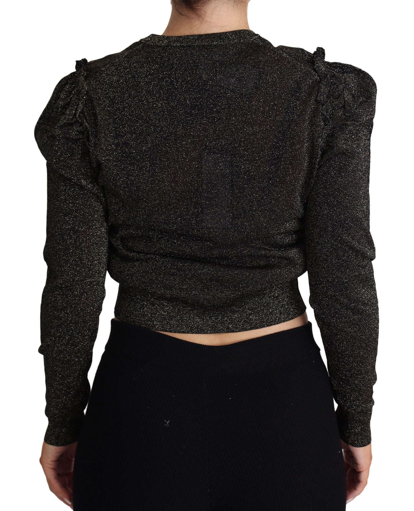 Dolce & Gabbana Schwarz Gold Cropped Damen Pullover Sweater