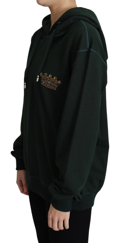 Dolce & Gabbana Dunkelgrüner Hoodie mit Kronenstickerei