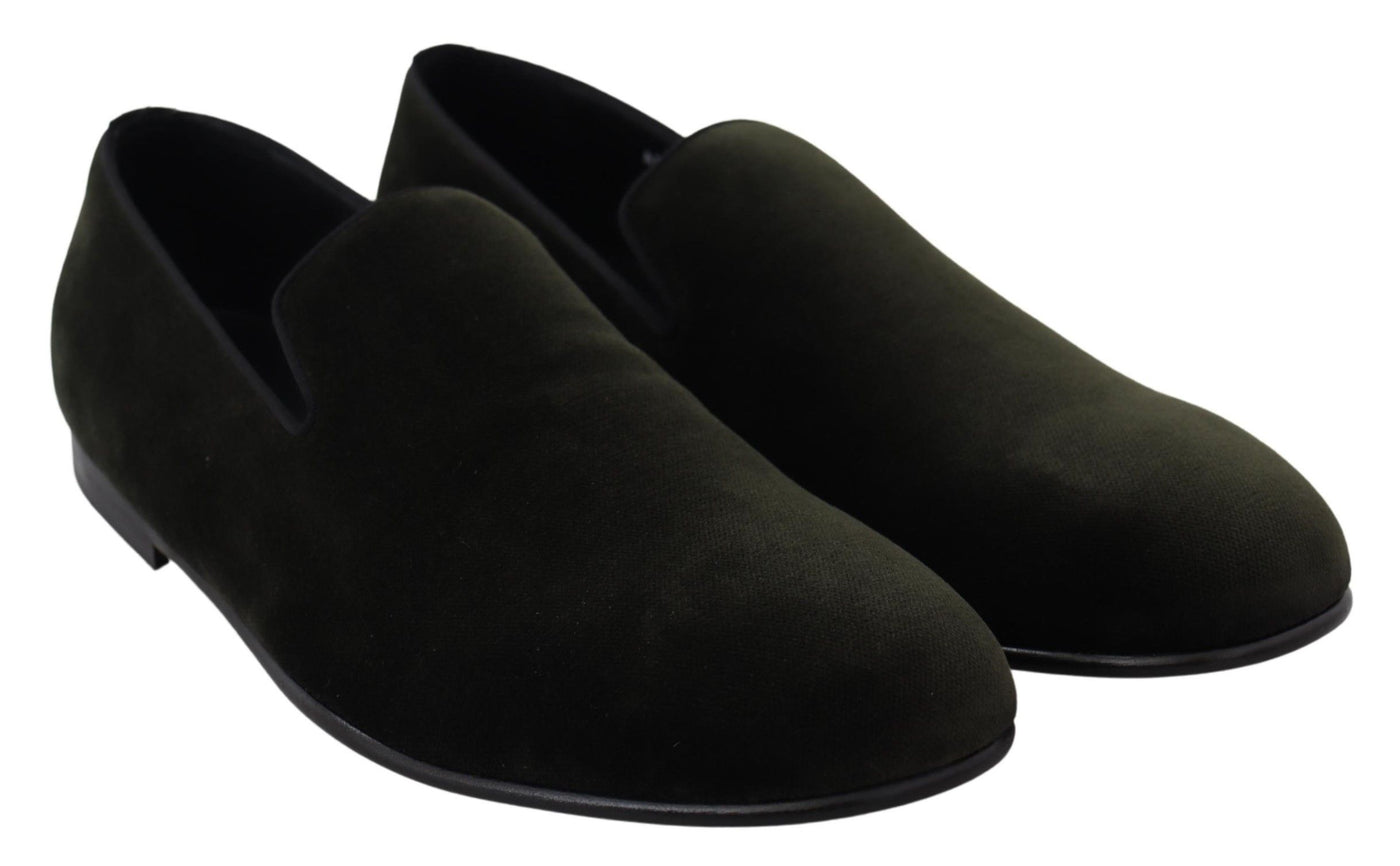 Dolce & Gabbana Grüner Samt Slip On Herren Loafers Schuhe