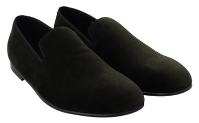 Dolce & Gabbana Grüner Samt Slip On Herren Loafers Schuhe