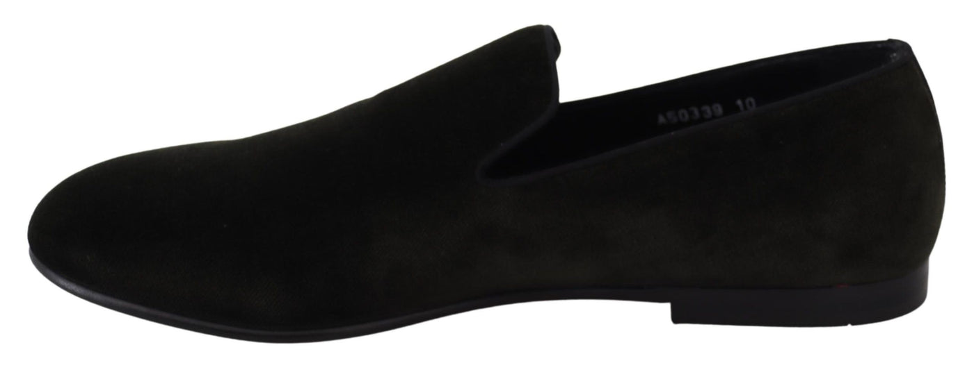 Dolce & Gabbana Grüner Samt Slip On Herren Loafers Schuhe