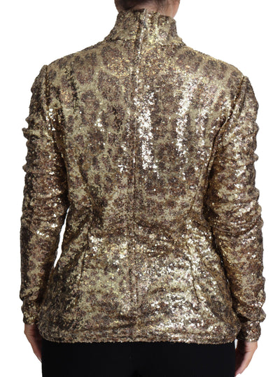 Dolce & Gabbana Brauner Leopard Fit Rollkragenpullover mit Pailletten