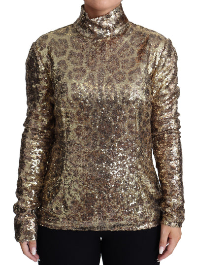 Dolce & Gabbana Brauner Leopard Fit Rollkragenpullover mit Pailletten