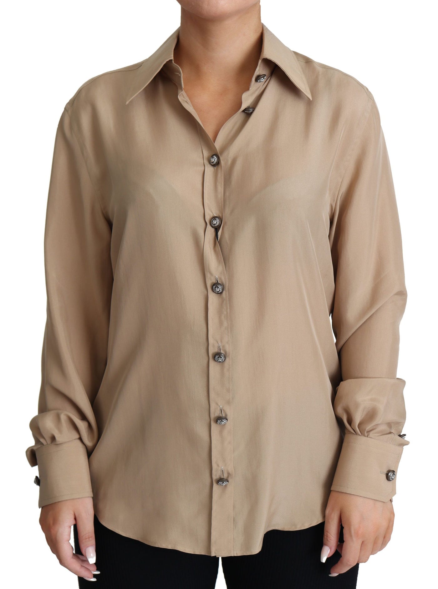 Dolce & Gabbana Beige Seidenhemd Dekorative Knöpfe Top