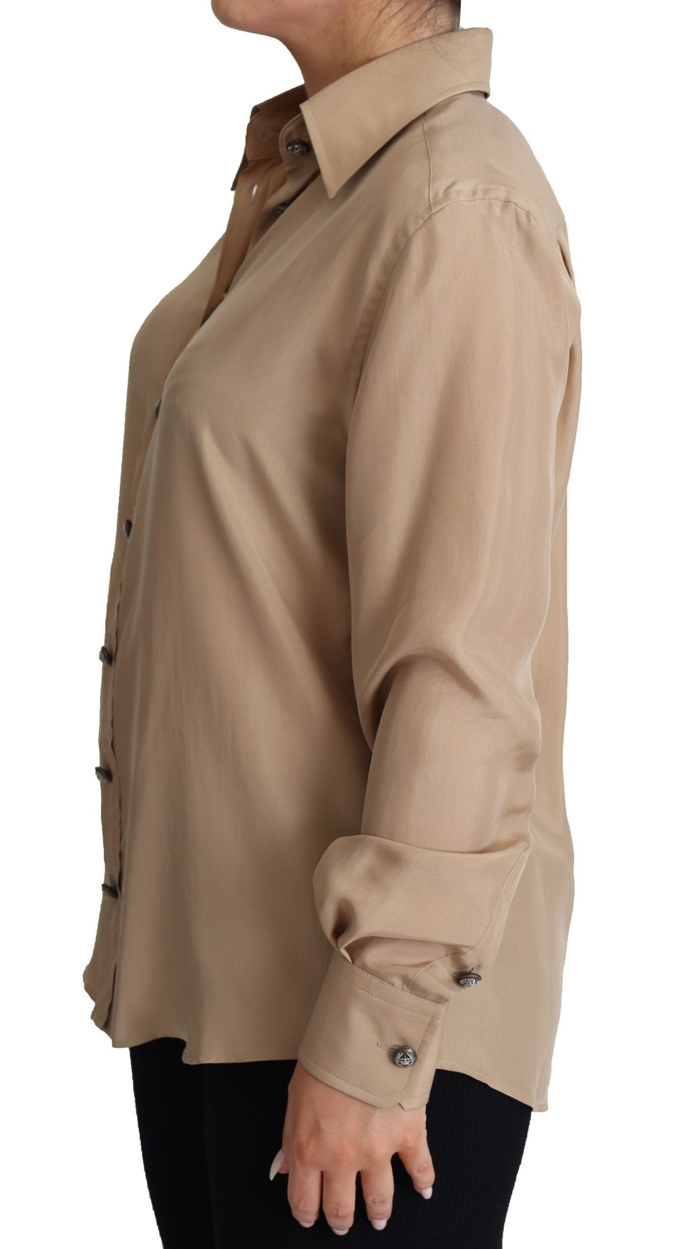 Dolce & Gabbana Beige Seidenhemd Dekorative Knöpfe Top