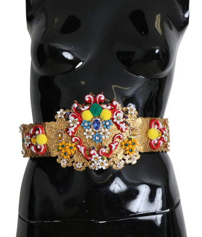 Dolce & Gabbana mehrfarbiger breiter Taillengürtel mit floralem Kristall und Verzierungen