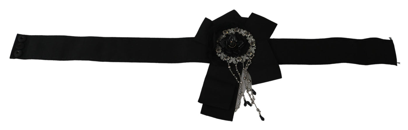 Dolce & Gabbana Schwarzer Kristall Brosche Breiter Wai SATORIA Gürtel