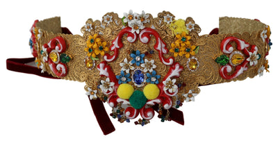Dolce & Gabbana Verschönerter floraler Kristallgürtel mit breiter Taille aus Gold