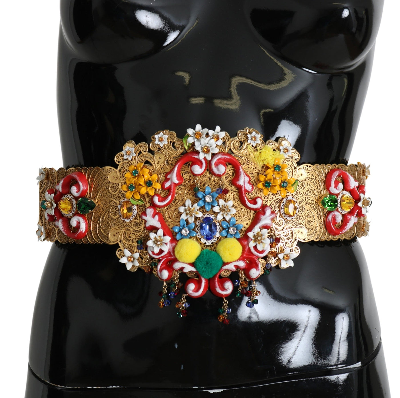 Dolce & Gabbana Verschönerter floraler Kristallgürtel mit breiter Taille aus Gold