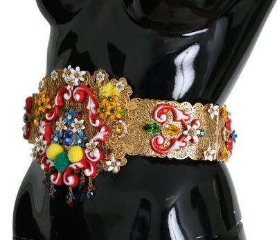 Dolce & Gabbana Verschönerter floraler Kristallgürtel mit breiter Taille aus Gold