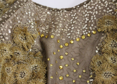 Lanre Da Silva Ajayi GOLD Langes Maxikleid aus Spitze und Kristall