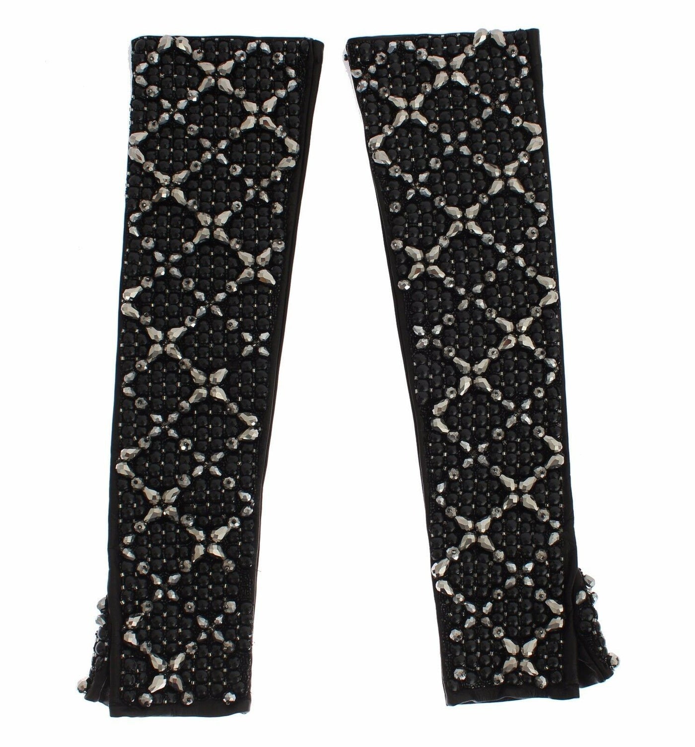 Dolce & Gabbana Schwarze Leder Kristall Perlen Finger frei Handschuhe