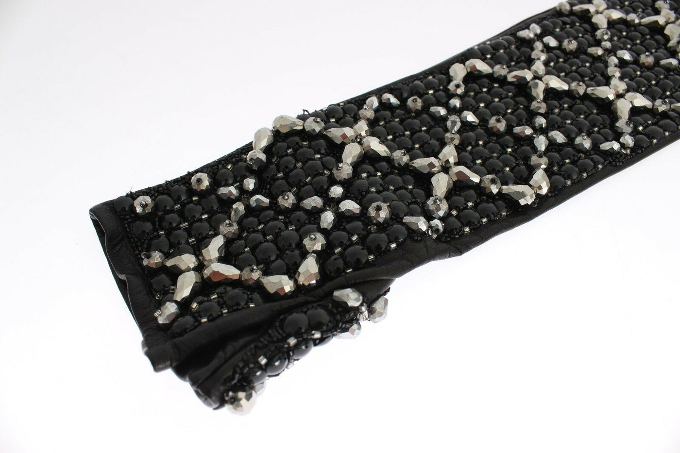 Dolce & Gabbana Schwarze Leder Kristall Perlen Finger frei Handschuhe