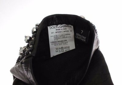 Dolce & Gabbana Schwarze Leder Kristall Perlen Finger frei Handschuhe
