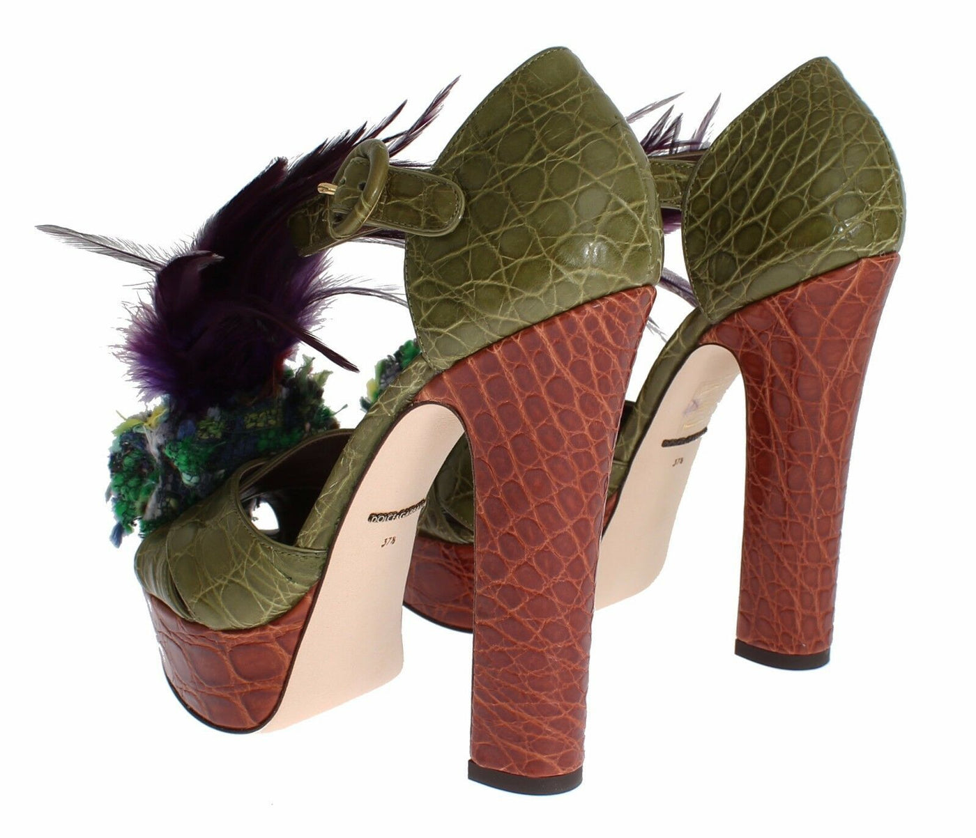 Dolce & Gabbana Grüne Leder Kristall Plateau Sandale Schuhe
