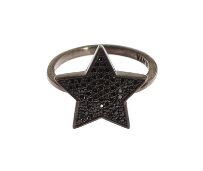 Nialaya Schwarzer CZ Stern 925 Silber Damen Ring