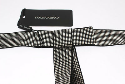 Dolce & Gabbana Schwarzer Seidengürtel mit klarer Kristallschleife für die Taille