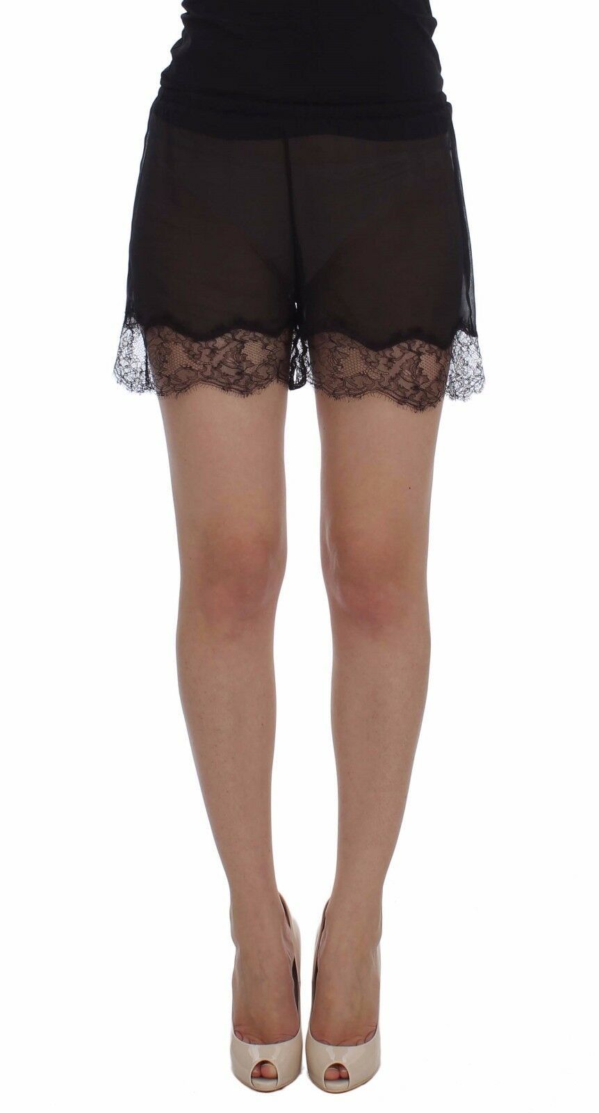 Dolce & Gabbana Schwarze florale Spitze Seide Nachtwäsche Shorts