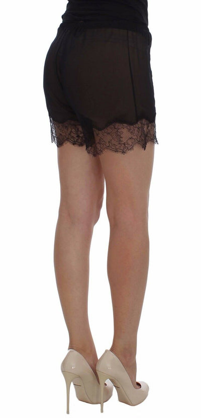 Dolce & Gabbana Schwarze florale Spitze Seide Nachtwäsche Shorts