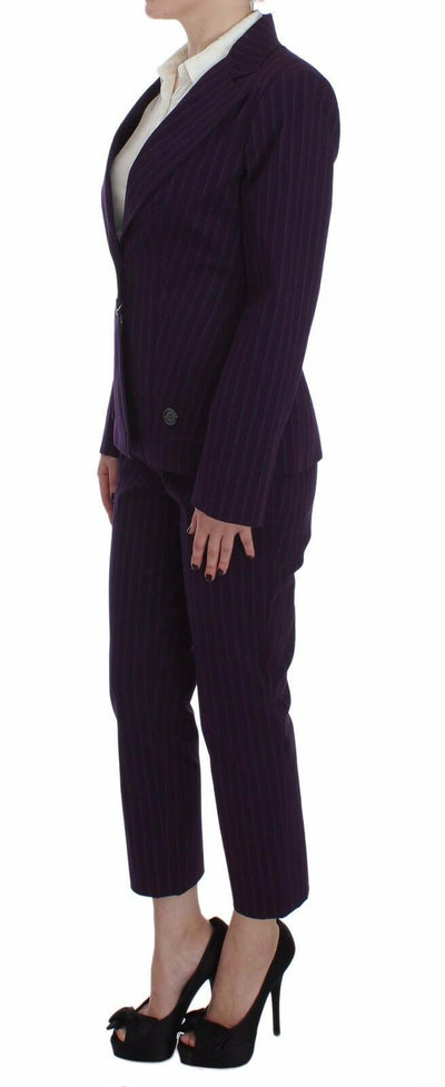 BENCIVENGA Lila gestreifter Stretch-Mantel Blazer Hose Anzug