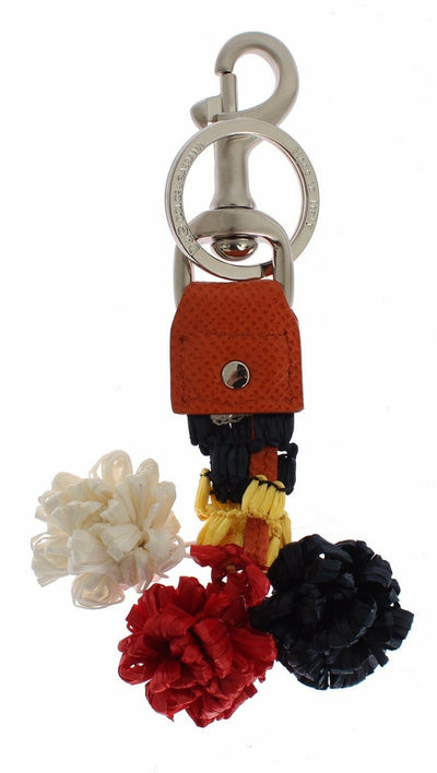 Dolce & Gabbana Multicolor Raffia Leder Schließe Finder Kette Schlüsselanhänger