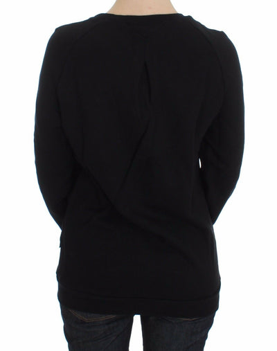 Exte Schwarzer Baumwollmotiv-Pullover mit Rundhalsausschnitt