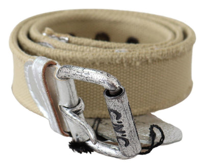 Costume National Beige Baumwolle Rustikale Logo Schnalle Gürtel