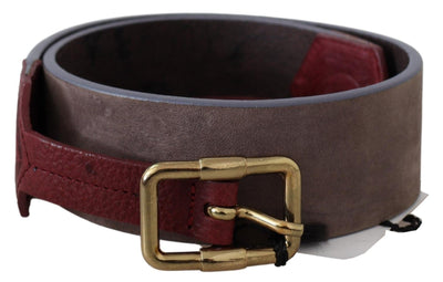 GF Ferre Brauner Leder Gürtel mit breiter Gold Chrom Logo Schnalle
