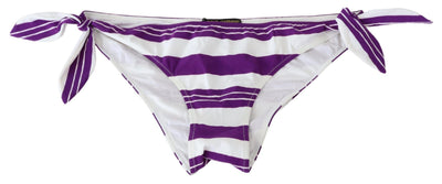 Dolce & Gabbana Lila Weiß Streifen Beachwear Bikini Unterteil