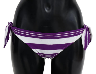 Dolce & Gabbana Lila Weiß Streifen Beachwear Bikini Unterteil