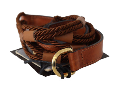 Scervino Street Brauner Ledergürtel mit geflochtenen Seilen und goldener Schnalle