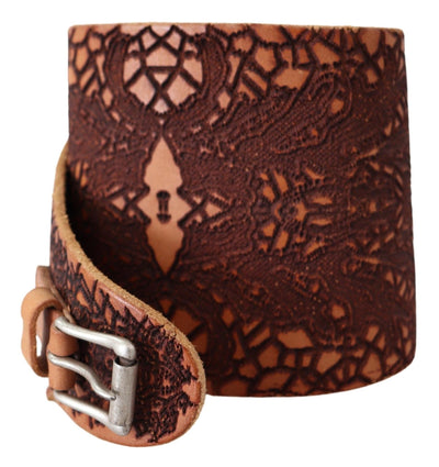 Scervino Street Brauner breiter Ledergürtel mit gesticktem Logo
