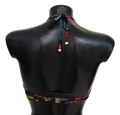 Dolce & Gabbana Schwarze Korallen Print Frauen Beachwear Bikini-Oberteile