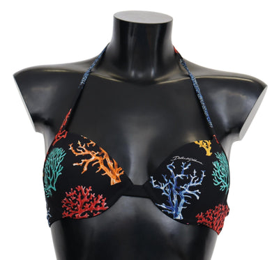 Dolce & Gabbana Schwarze Korallen Print Frauen Beachwear Bikini-Oberteile