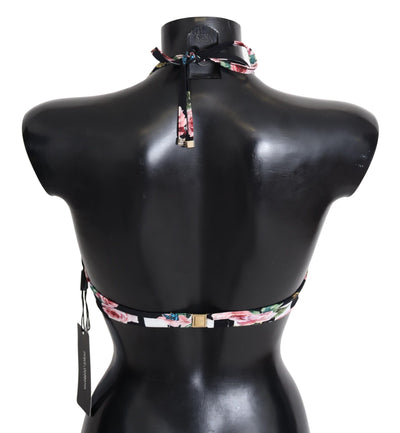 Dolce & Gabbana Mehrfarbig gestreifte Bikini-Oberteile mit Rosendruck in Bademode