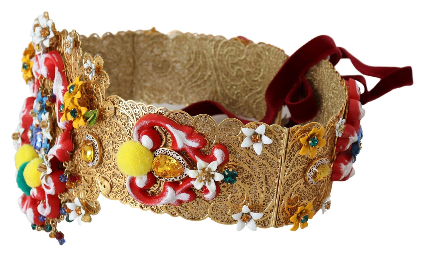 Dolce & Gabbana Breiter Carretto-Gürtel mit floralem Kristall und Verzierungen an der Taille