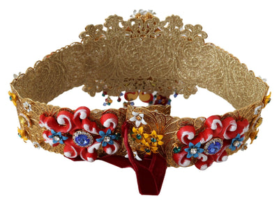 Dolce & Gabbana Breiter Carretto-Gürtel mit floralem Kristall und Verzierungen an der Taille