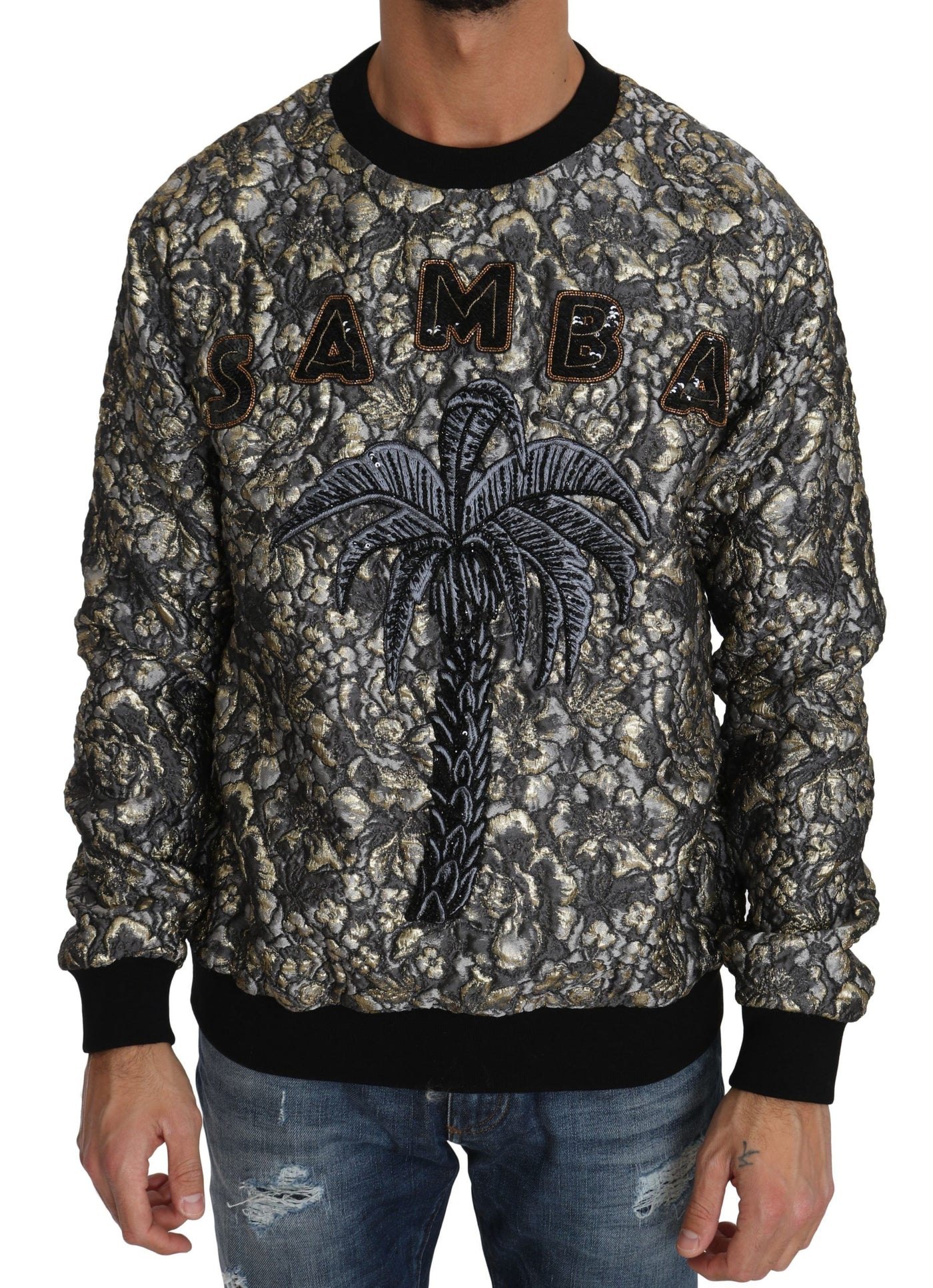 Dolce & Gabbana Mehrfarbiger SAMBA Jacquard-Pullover mit Palmtree-Muster