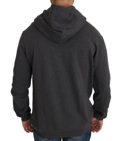 Dolce & Gabbana Grauer Pullover mit Kapuze und rotem Kristallherz Gun