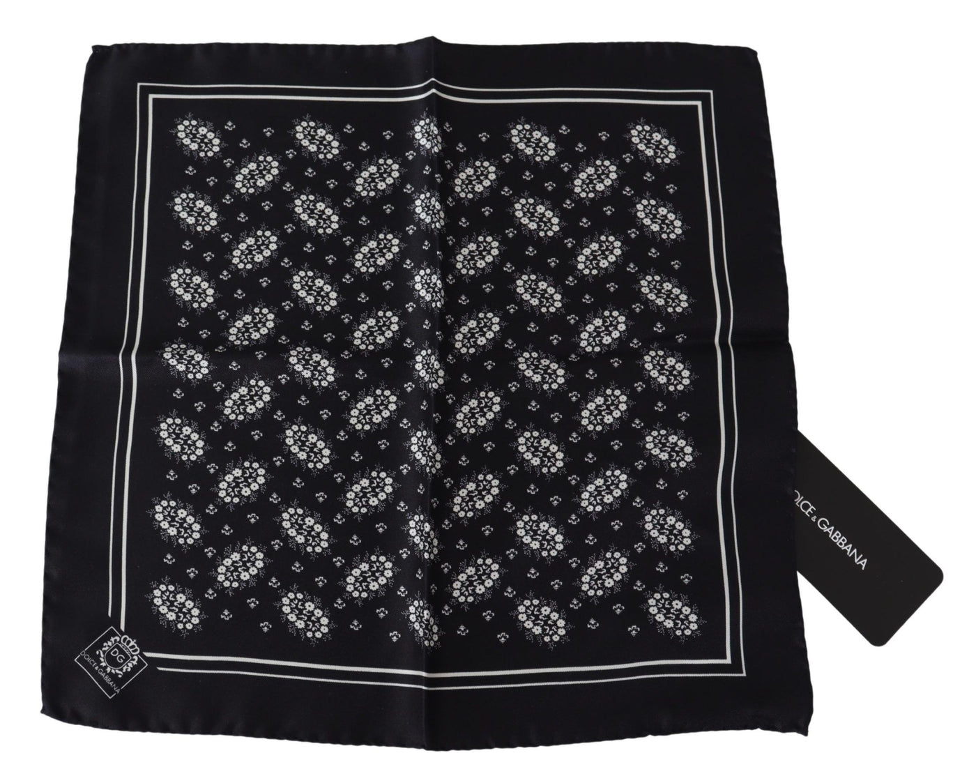 Dolce & Gabbana Schwarz gemustertes Quadratisches Halstuch Seidentaschentuch