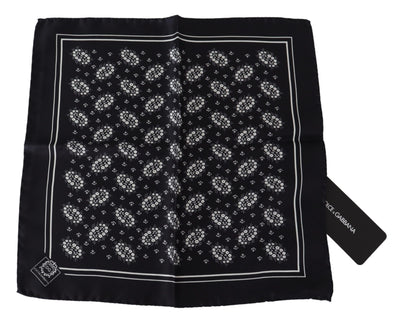 Dolce & Gabbana Schwarz gemustertes Quadratisches Halstuch Seidentaschentuch