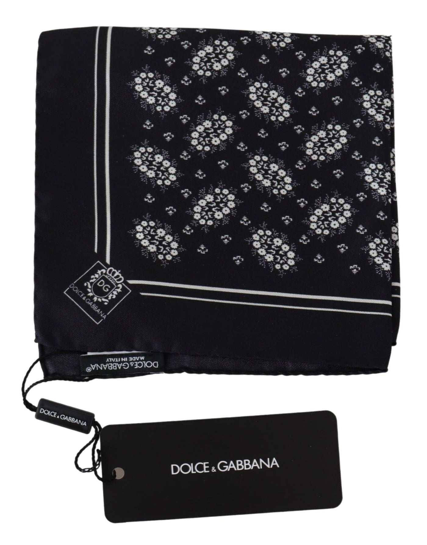 Dolce & Gabbana Schwarz gemustertes Quadratisches Halstuch Seidentaschentuch