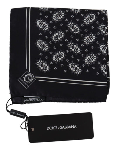 Dolce & Gabbana Schwarz gemustertes Quadratisches Halstuch Seidentaschentuch