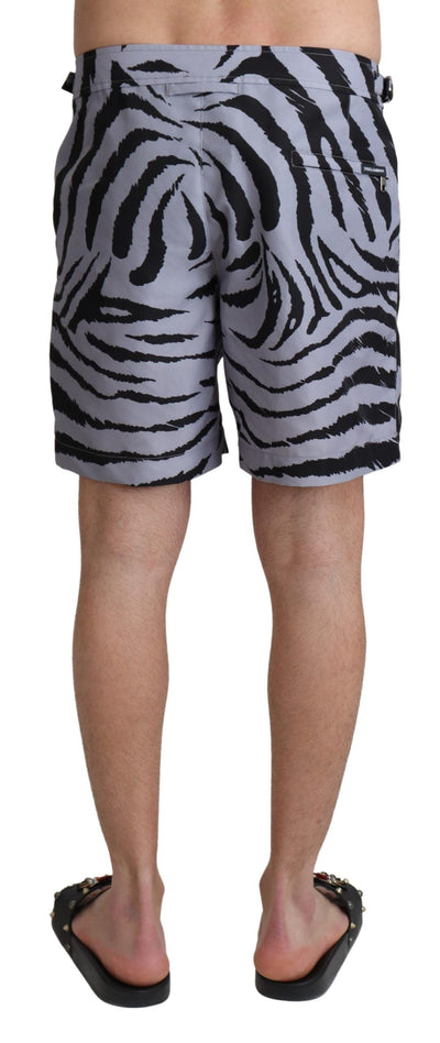 Dolce & Gabbana Graue Beachwear-Shorts mit Zebradruck