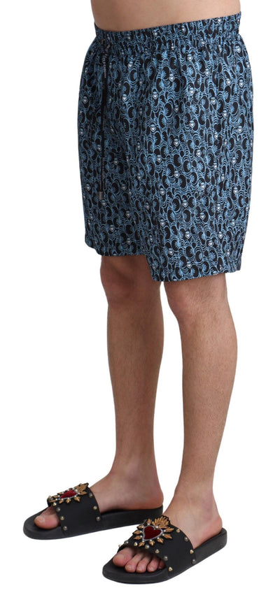 Dolce & Gabbana Blaue gemusterte Strandbekleidung Shorts Bademode