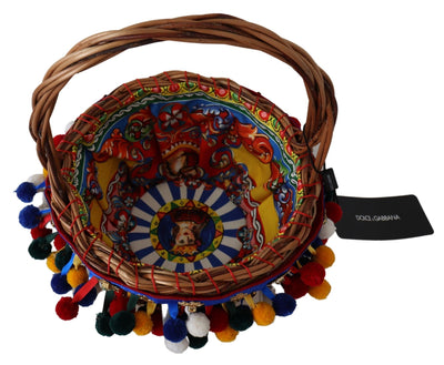 Dolce & Gabbana Multicolor Baumwolle verschönert Agnese Korb Tragetasche