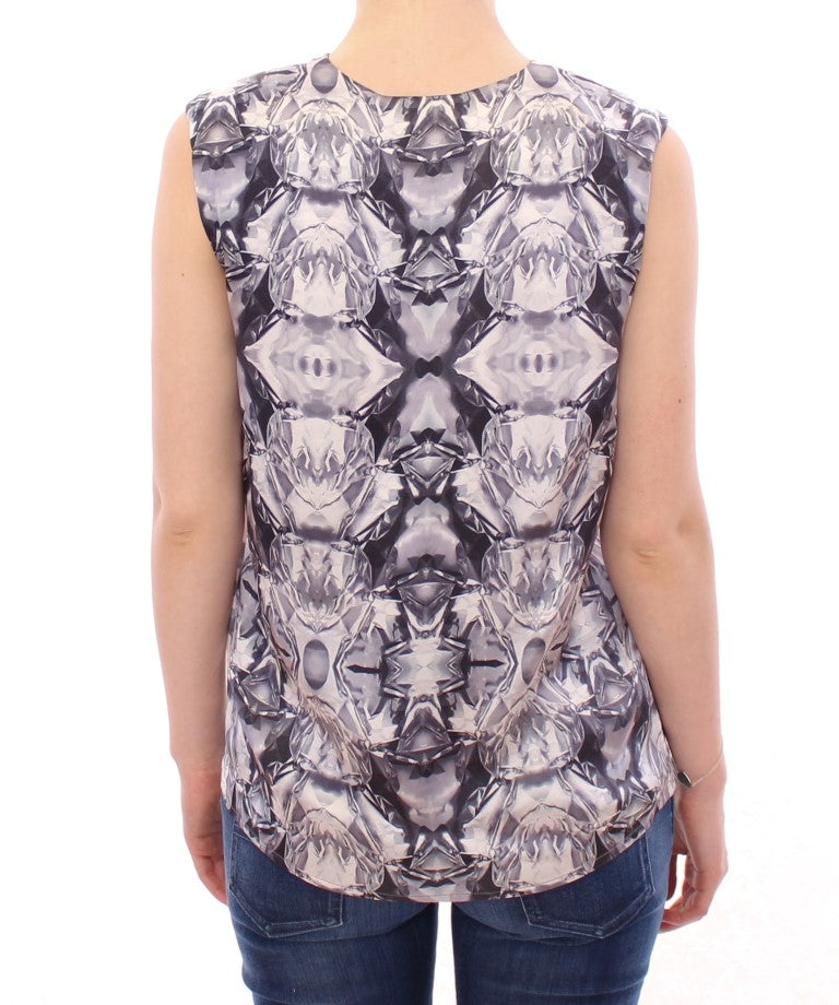 Arzu Kaprol Grau Blau Seide Ärmelloses Top Shirt Bluse