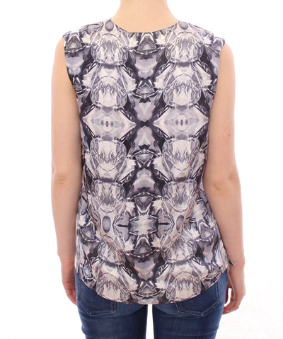 Arzu Kaprol Grau Blau Seide Ärmelloses Top Shirt Bluse
